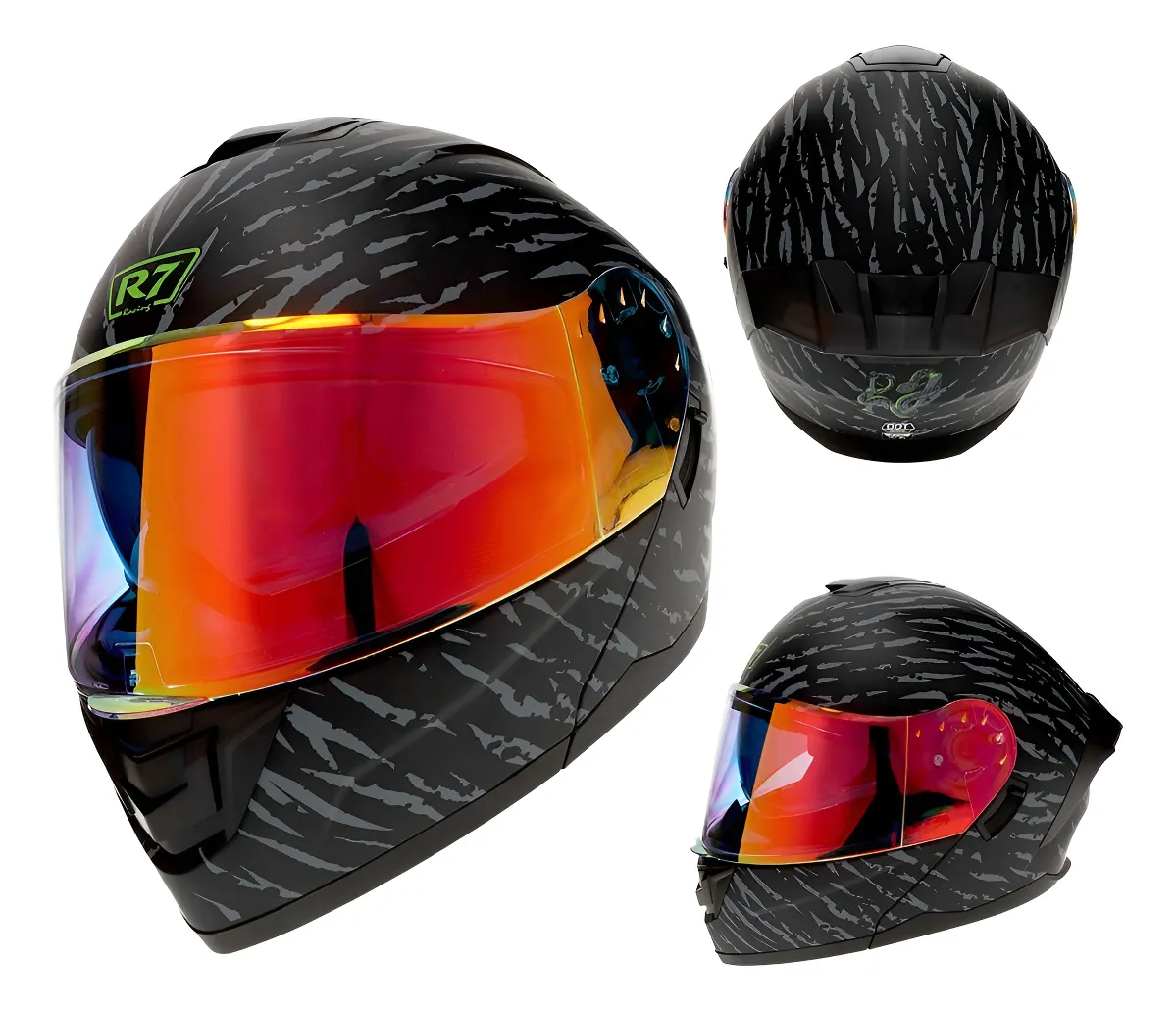 CASCO ABATIBLE R7 RACING ALFA CON LED DOBLE MICA DOT XL ANIMAL-TEXTURA