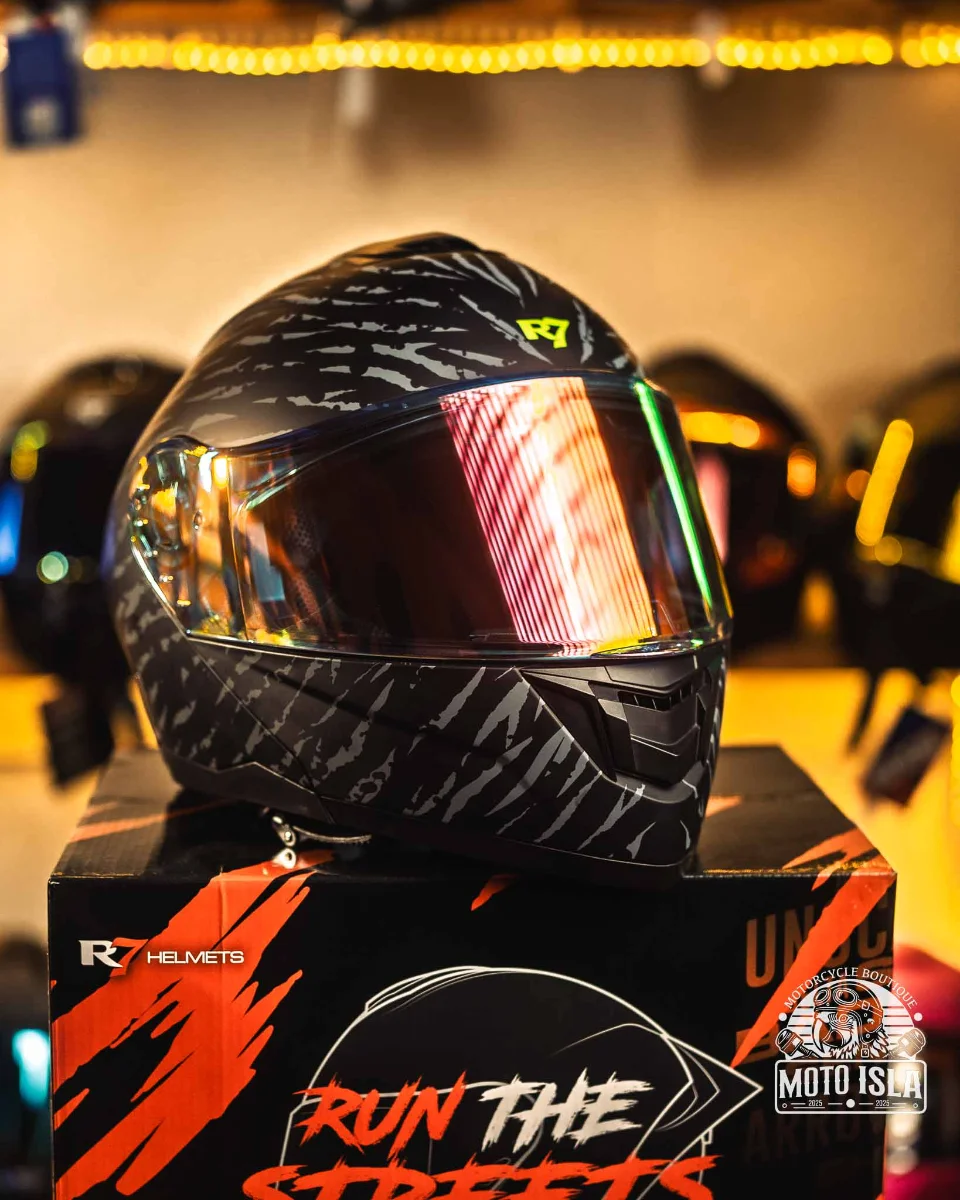 CASCO ABATIBLE R7 RACING ALFA CON LED DOBLE MICA DOT XL ANIMAL-TEXTURA