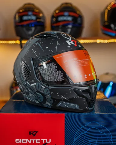 CASCO ABATIBLE R7 RACING SHELL DOBLE MICA DOT L NEGRO GRAFICO