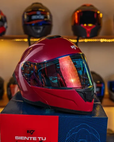 CASCO ABATIBLE R7 RACING ALFA CON LED DOBLE MICA DOT S PINK GLITTER (MICA PREMIUM NIGHT VISION)