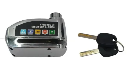 CANDADO DISCO FRENO PROMOTO CON ALARMA CDA1 CROMO PLATA