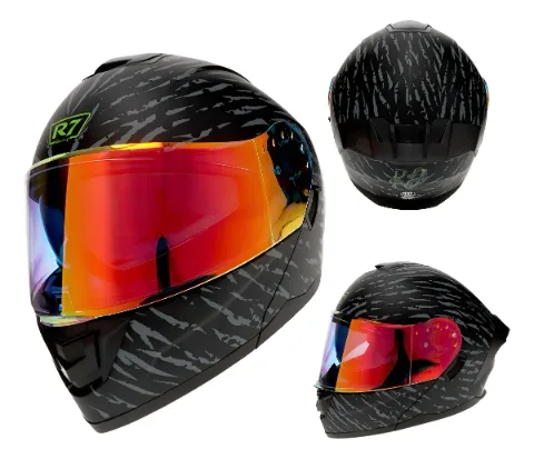 CASCO ABATIBLE R7 RACING ALFA CON LED DOBLE MICA DOT XL ANIMAL-TEXTURA