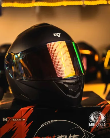 CASCO ABATIBLE R7 RACING ALFA CON LED DOBLE MICA DOT M NGO MATE (MICA PREMIUM NIGHT VISION)