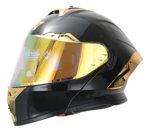 CASCO ABATIBLE R7 RACING NOVA DOBLE MICA DOT XL NEGRO MICA DORADA