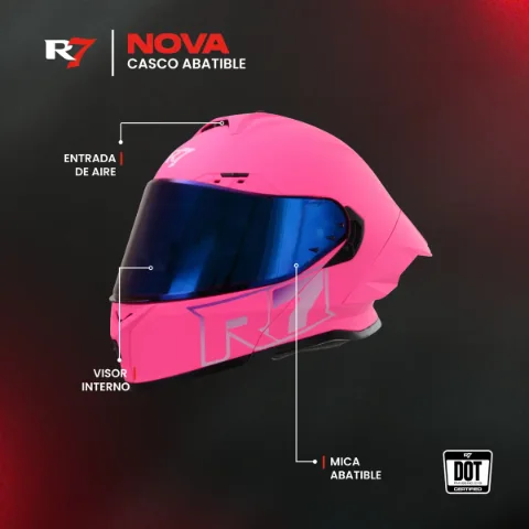 CASCO ABATIBLE R7 RACING NOVA DOBLE MICA DOT M ROSA MATE MICA AZUL