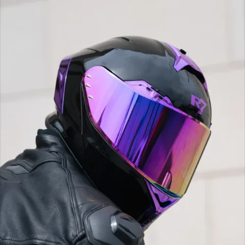 CASCO ABATIBLE R7 RACING NOVA DOBLE MICA DOT M NEGRO MICA MORADA