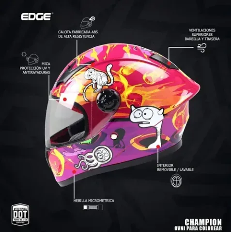 CASCO EDGE CHAMPION KIDS OVNI PARA COLOREAR (INCLUYE PLUMONES) L
