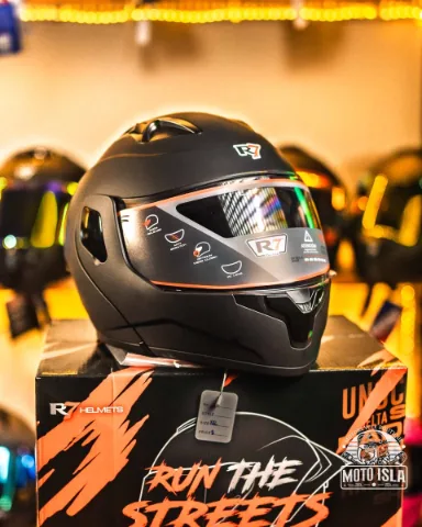 CASCO ABATIBLE R7 RACING DYNATOS MAGNO DOBLE MICA DOT L NEGRO MATE