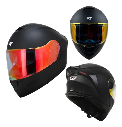 CASCO ABATIBLE R7 RACING ALFA CON LED DOBLE MICA DOT M NGO MATE (MICA PREMIUM NIGHT VISION)