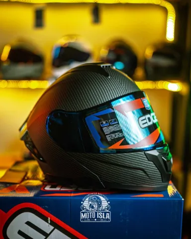 [EG-90.7.4.LM] CASCO EDGE ABATIBLE BOSTON NEGRO CARBON DOT/ECE C/LUZ LED XL