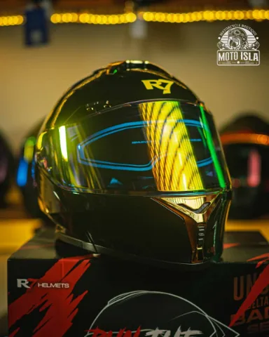 CASCO ABATIBLE R7 RACING NOVA DOBLE MICA DOT XL NEGRO MICA DORADA